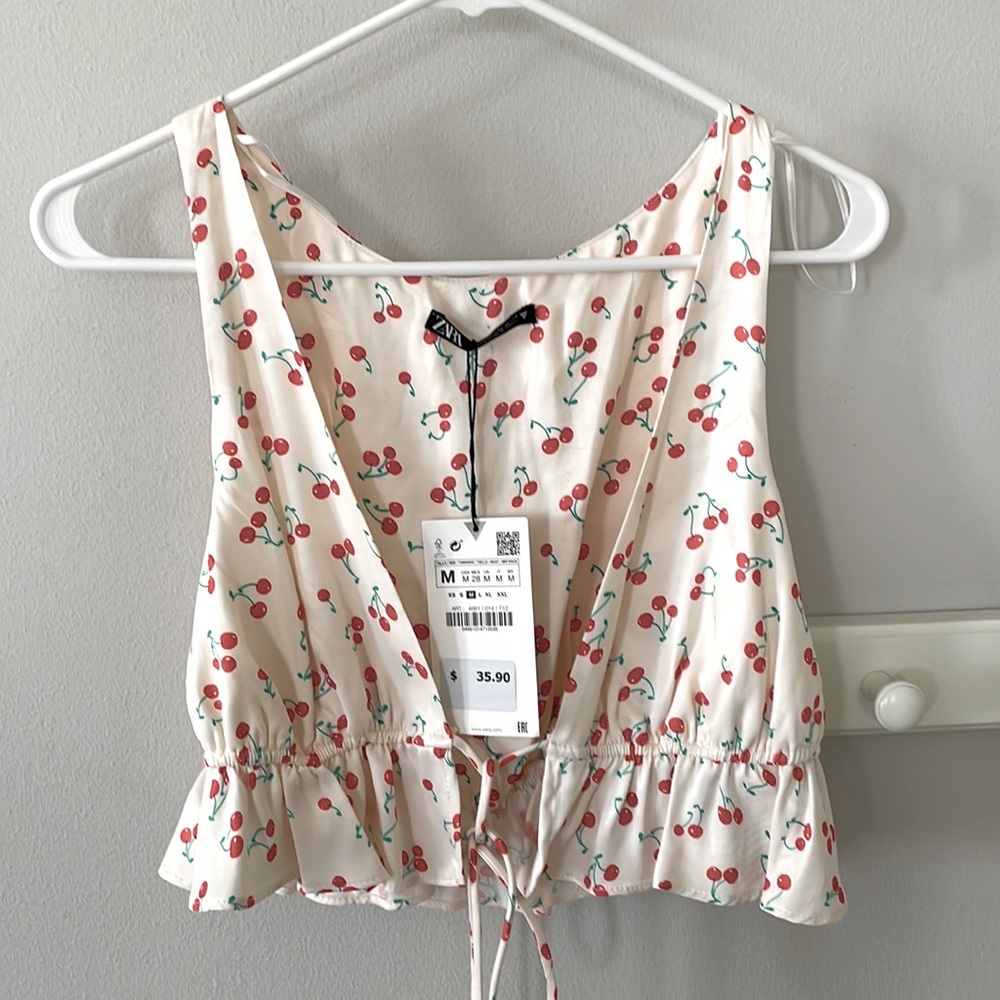 Zara silky cherry tie top- New with tags
